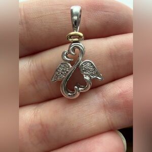 Jane Seymour:Angel Pendant. SS/925&10k Gold Pavé Diamonds Signed. MSRP $229